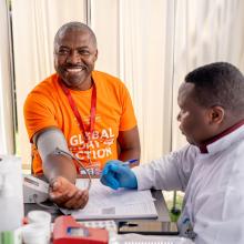 Man getting his blood pressure checked in Rwanda